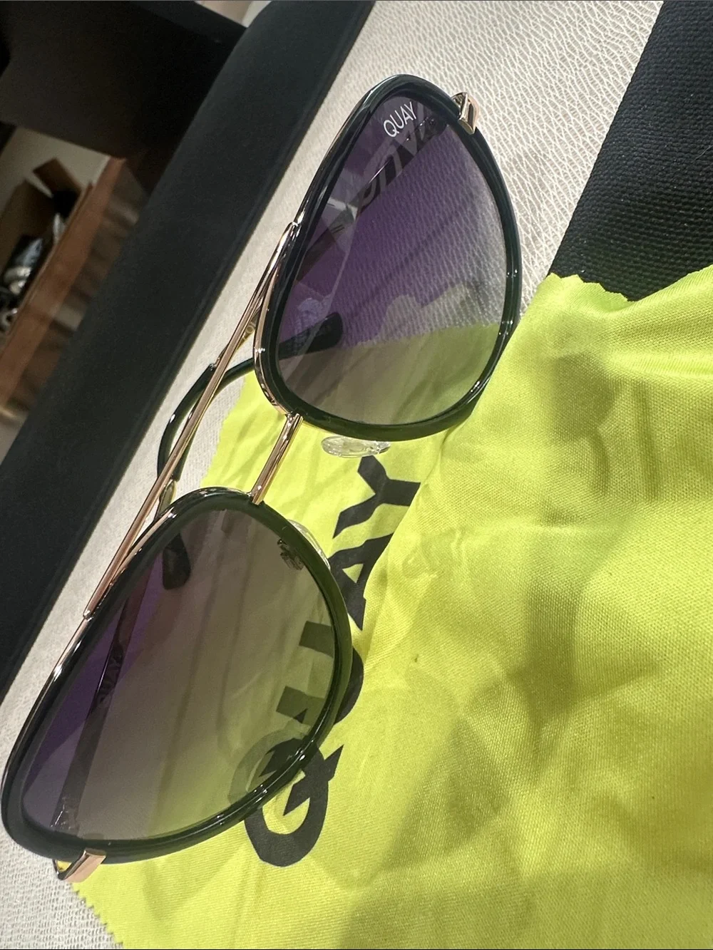 Quay Australia Aviator Sunglasses in Black with Gold Frame